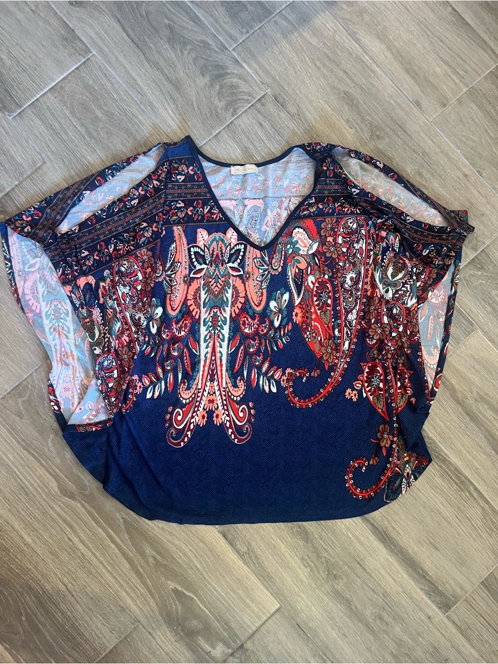 Womens Navy Paisley V-Neck Tunic Top - Multicolor